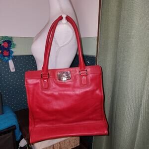 COLE HAAN EUC XL RED LEATHER TOTE BAG